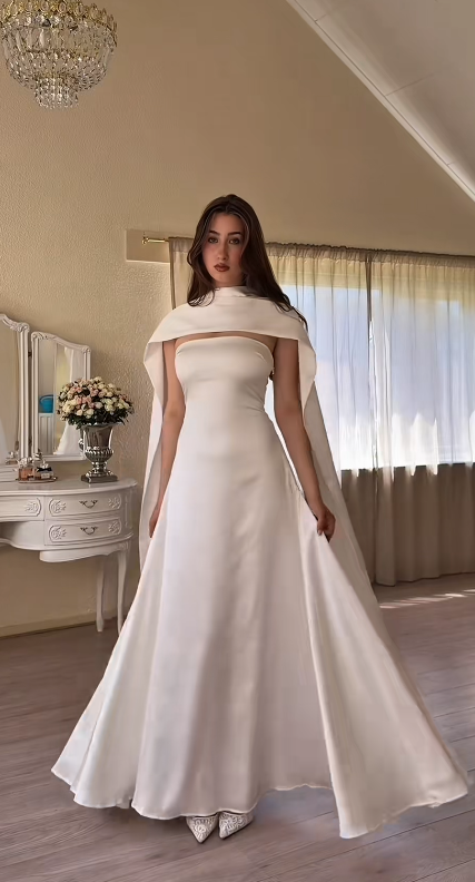 Charming White Prom Dress Sheath Satin Strapless Long Evening Dress ED10310