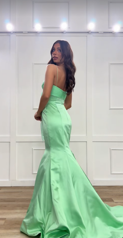 Charming Green Prom Dress Mermaid Satin Straps Long Evening Dress ED10313
