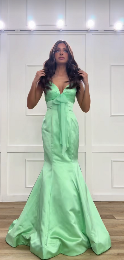 Charming Green Prom Dress Mermaid Satin Straps Long Evening Dress ED10313