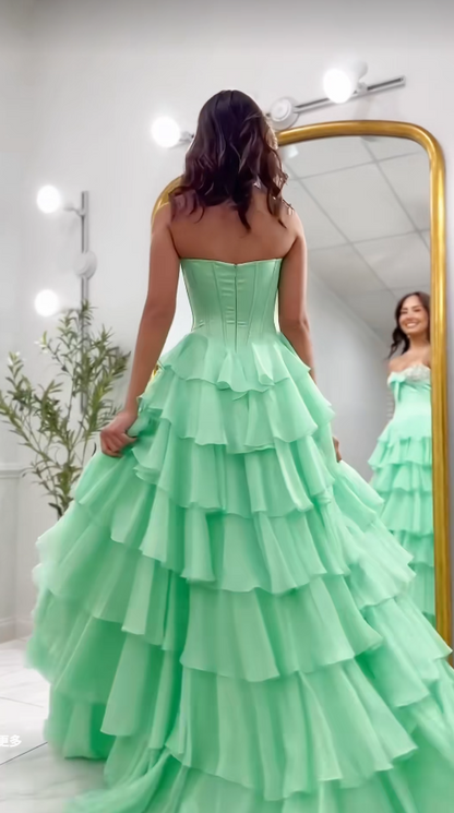 Charming Green Prom Dress A-Line Chiffon Long Evening Dress ED10314