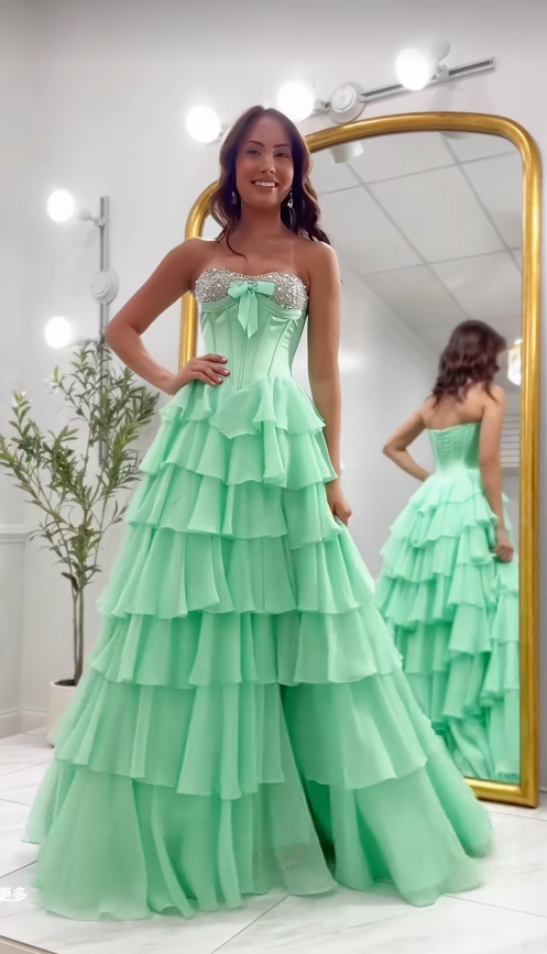 Charming Green Prom Dress A-Line Chiffon Long Evening Dress ED10314