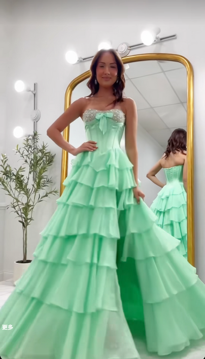 Charming Green Prom Dress A-Line Chiffon Long Evening Dress ED10314