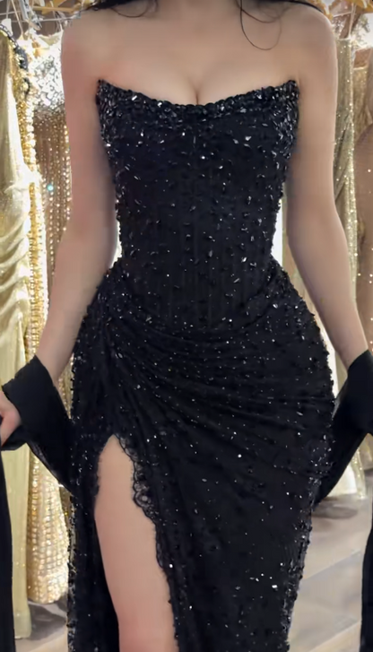 Charming Black Prom Dress Sheath Lace Long Evening Dress ED10316