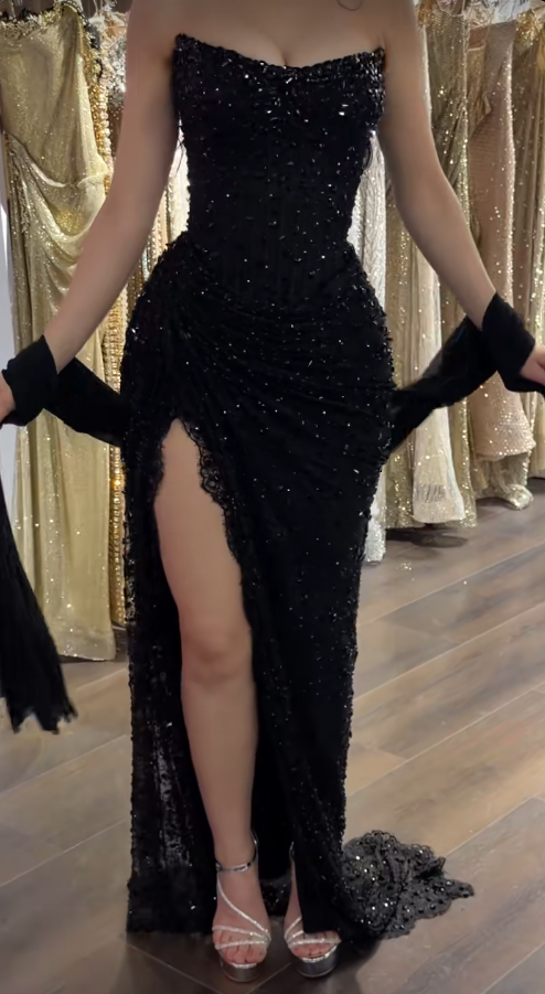 Charming Black Prom Dress Sheath Lace Long Evening Dress ED10316