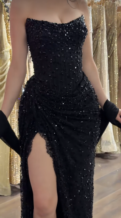 Charming Black Prom Dress Sheath Lace Long Evening Dress ED10316