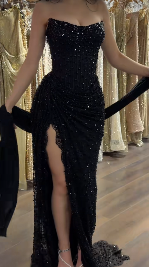 Charming Black Prom Dress Sheath Lace Long Evening Dress ED10316