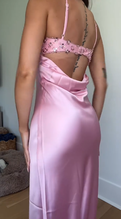 Charming Pink Prom Dress Sheath Satin Long Evening Dress ED10318