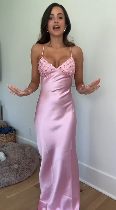 Charming Pink Prom Dress Sheath Satin Long Evening Dress ED10318