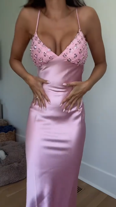 Charming Pink Prom Dress Sheath Satin Long Evening Dress ED10318