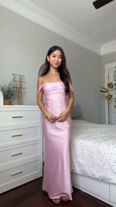 Charming Pink Prom Dress Sheath Satin Long Evening Dress ED10319