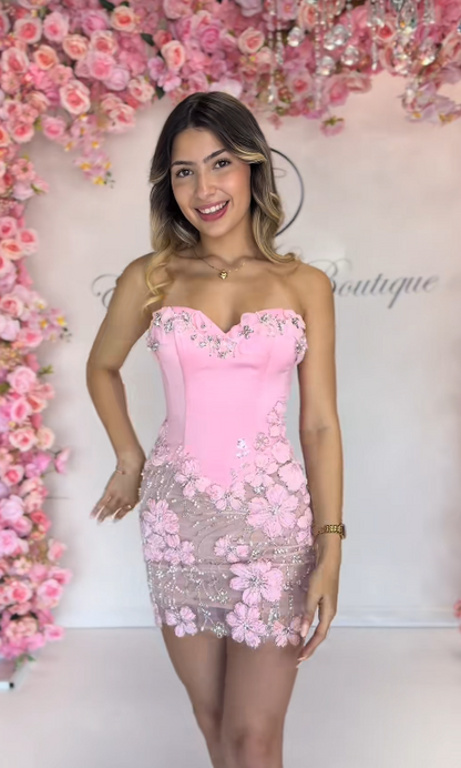 Fashion Pink Short Homecoming Dress Sheath Satin Beaded Birthday Dress ED10344