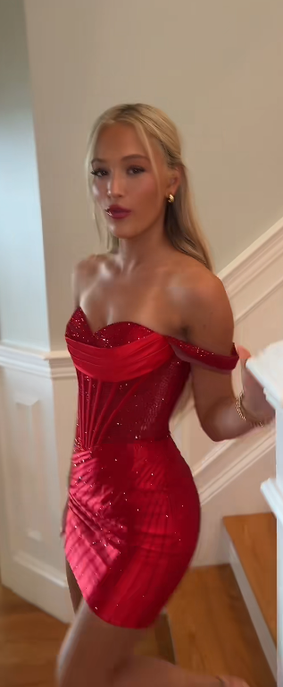 Fashion Red Short Homecoming Dress Sheath Satin Birthday Dress ED10346