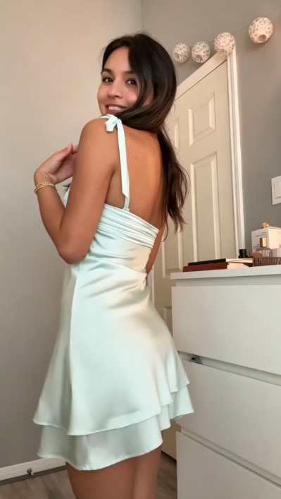 Fashion Mint Green Short Homecoming Dress Sheath Satin Birthday Dress ED10347