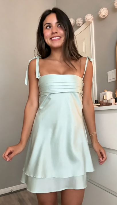 Fashion Mint Green Short Homecoming Dress Sheath Satin Birthday Dress ED10347