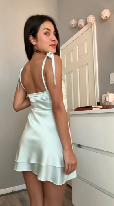 Fashion Mint Green Short Homecoming Dress Sheath Satin Birthday Dress ED10347
