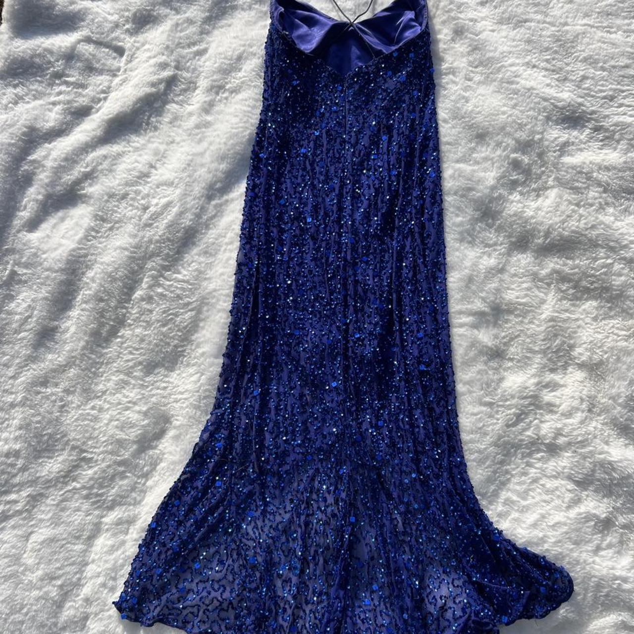 Chic Navy Blue Long Prom Dress Sheath Beaded Chiffon Evening Dress ED10348