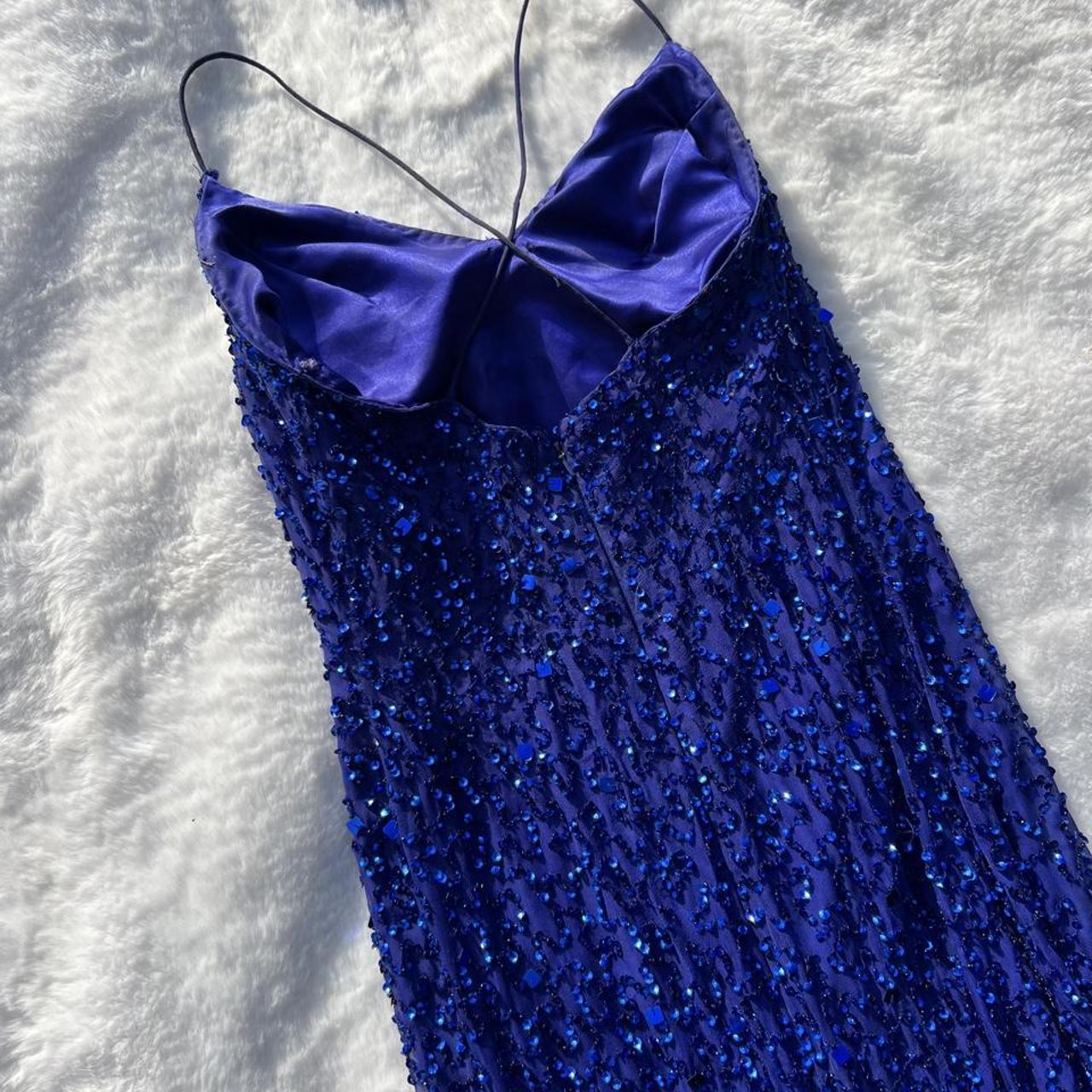 Chic Navy Blue Long Prom Dress Sheath Beaded Chiffon Evening Dress ED10348