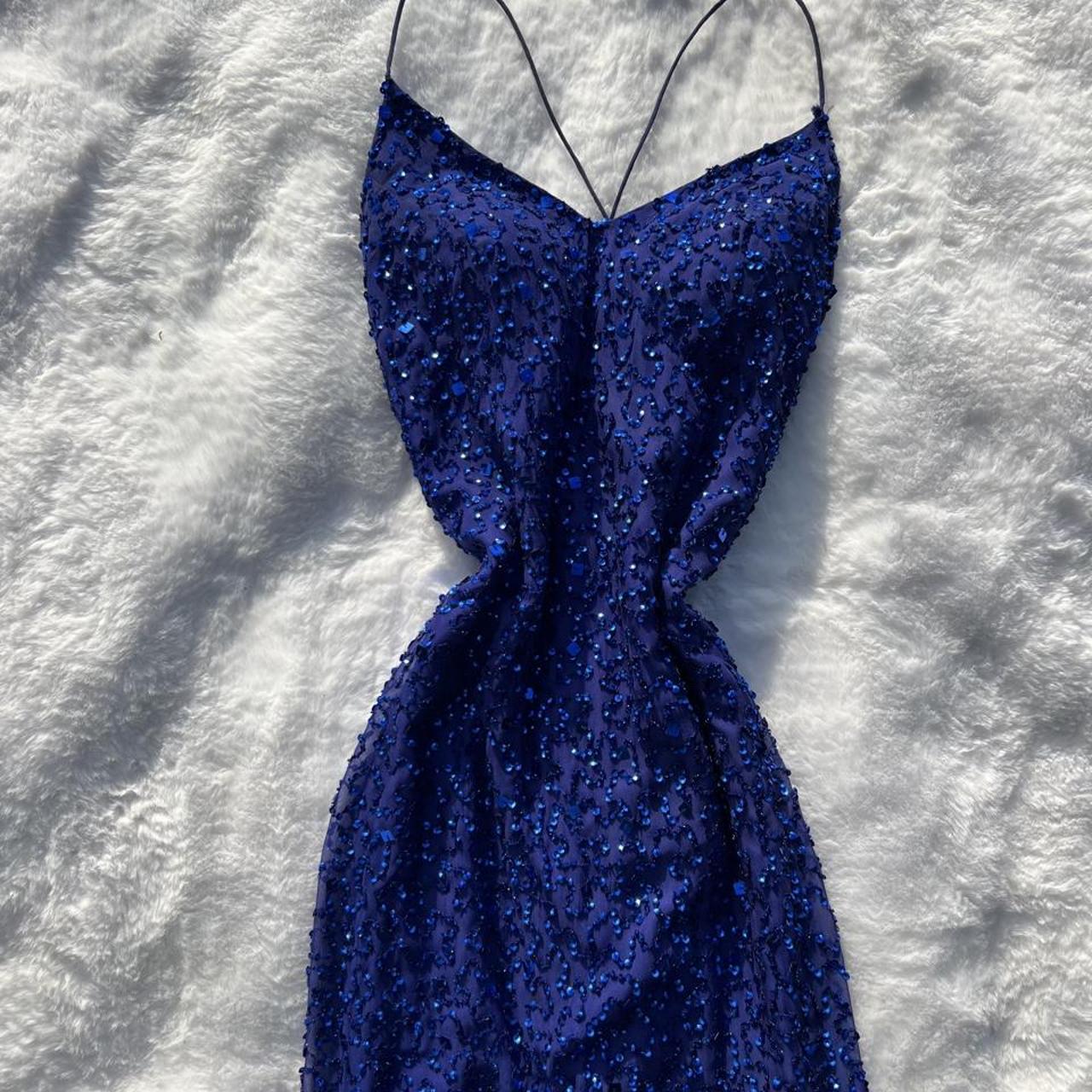 Chic Navy Blue Long Prom Dress Sheath Beaded Chiffon Evening Dress ED10348