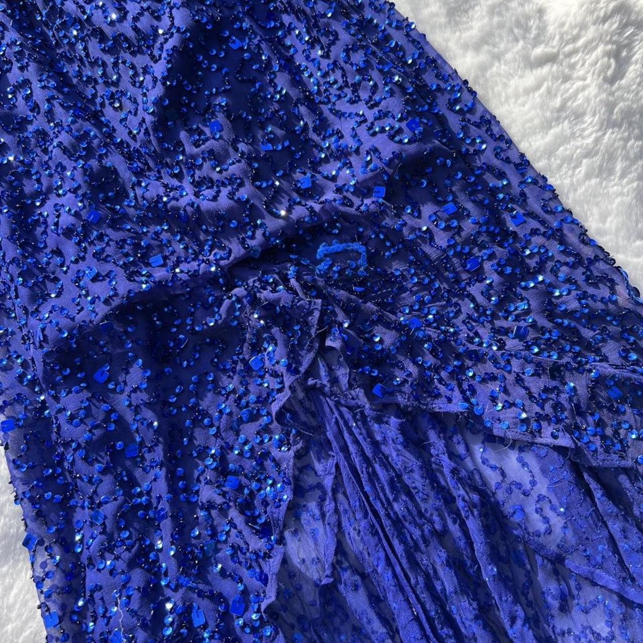 Chic Navy Blue Long Prom Dress Sheath Beaded Chiffon Evening Dress ED10348