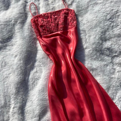 Chic Red Long Prom Dress Sheath Satin Evening Dress ED10349