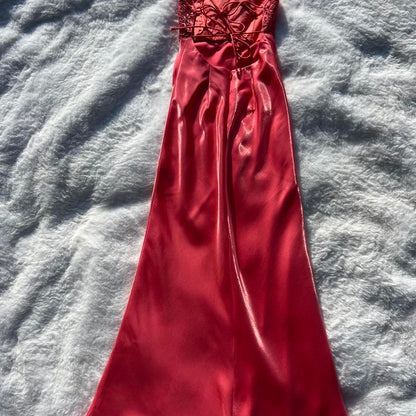 Chic Red Long Prom Dress Sheath Satin Evening Dress ED10349