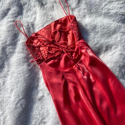 Chic Red Long Prom Dress Sheath Satin Evening Dress ED10349