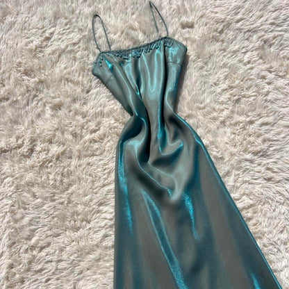 Chic Teal Long Prom Dress Sheath Satin Evening Dress ED10350