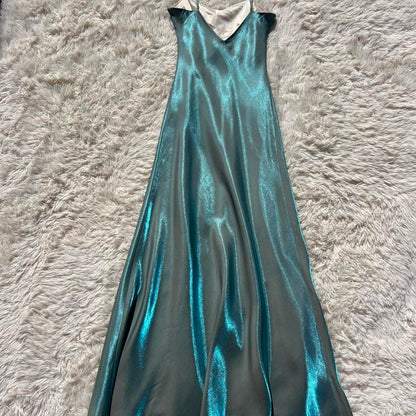 Chic Teal Long Prom Dress Sheath Satin Evening Dress ED10350