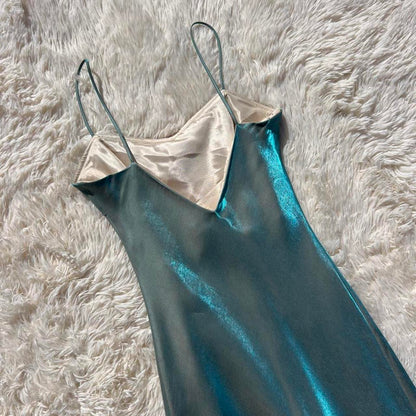 Chic Teal Long Prom Dress Sheath Satin Evening Dress ED10350
