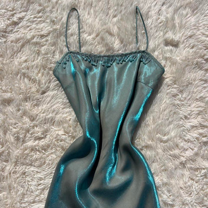 Chic Teal Long Prom Dress Sheath Satin Evening Dress ED10350