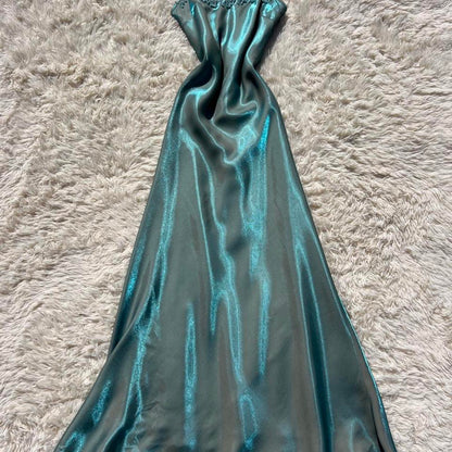 Chic Teal Long Prom Dress Sheath Satin Evening Dress ED10350