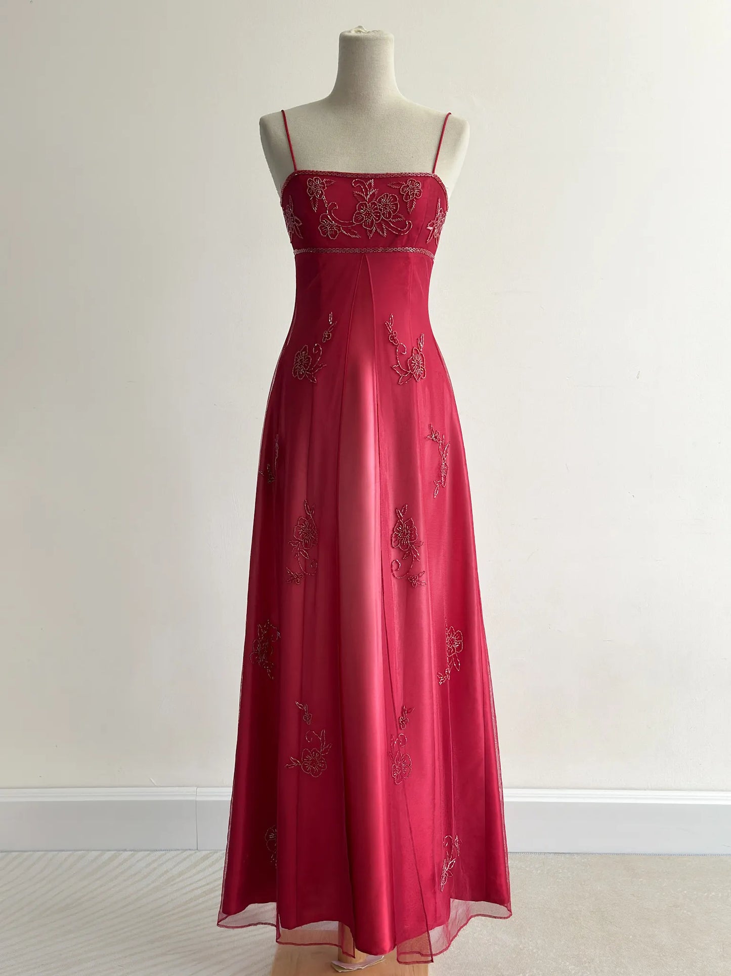 Chic Red Long Prom Dress Sheath Satin Chiffon Beaded Evening Dress ED10351