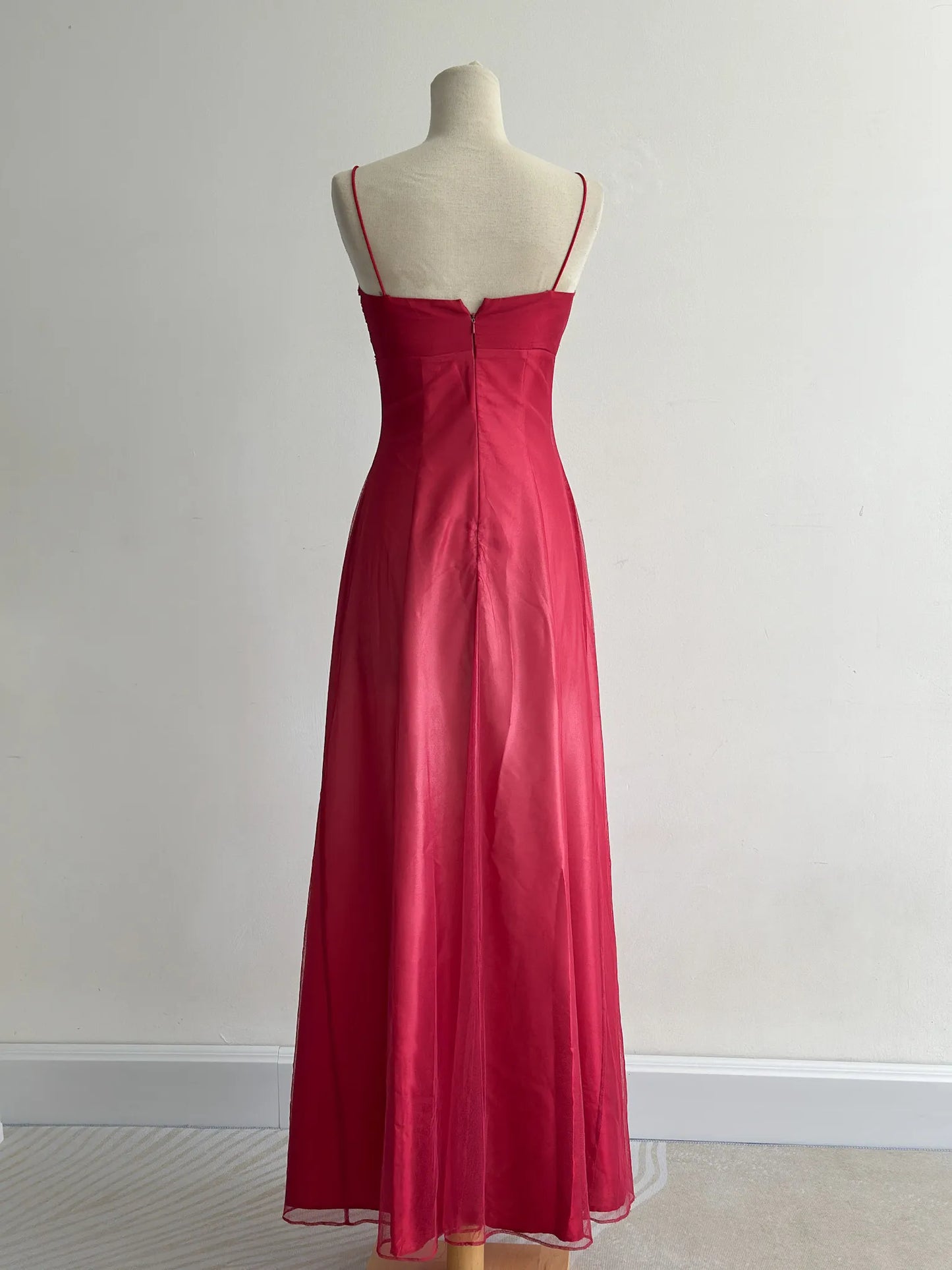 Chic Red Long Prom Dress Sheath Satin Chiffon Beaded Evening Dress ED10351