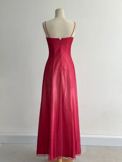 Chic Red Long Prom Dress Sheath Satin Chiffon Beaded Evening Dress ED10351