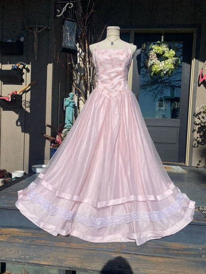 Chic Pink Long Prom Dress A-Line Tulle Evening Dress ED10361