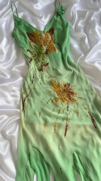 Chic Green Long Prom Dress Sheath Chiffon Beaded Evening Dress ED10364