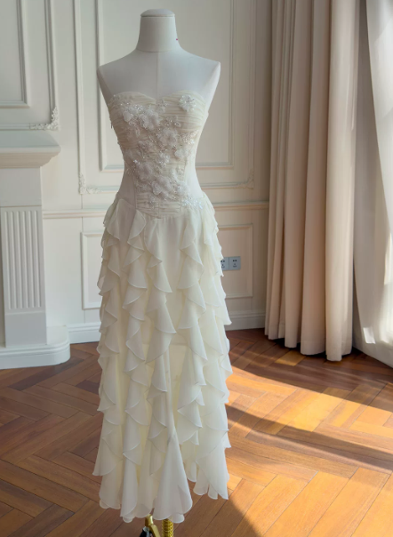 Chic White Long Prom Dress Sheath Chiffon Evening Dress ED10366