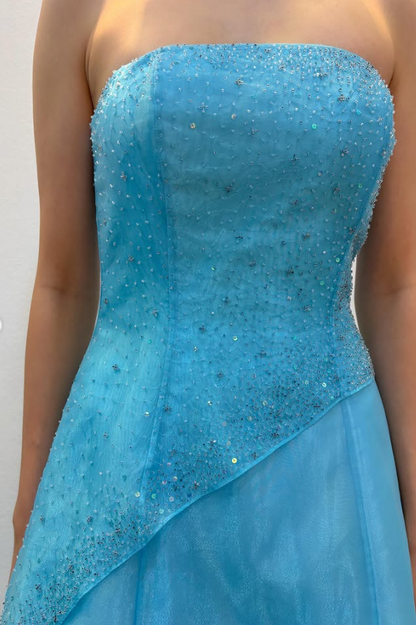 Chic Blue Long Prom Dress A-Line Tulle Evening Dress ED10368