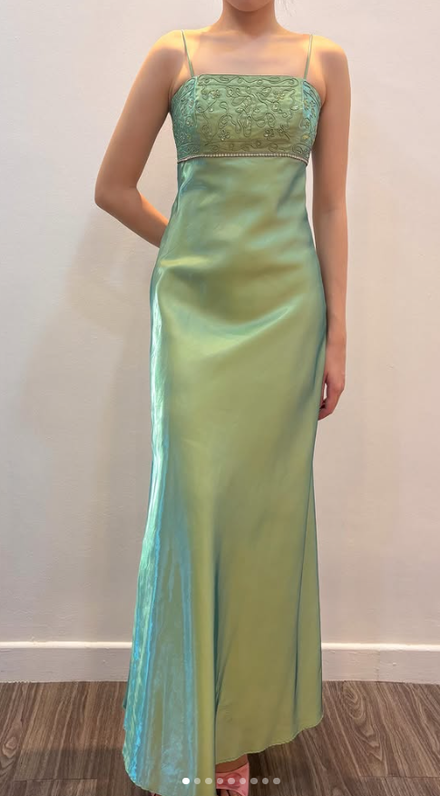 Chic Green Long Prom Dress Sheath Satin Evening Dress ED10370