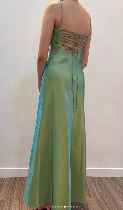 Chic Green Long Prom Dress Sheath Satin Evening Dress ED10370