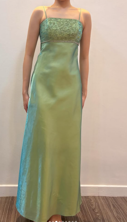 Chic Green Long Prom Dress Sheath Satin Evening Dress ED10370