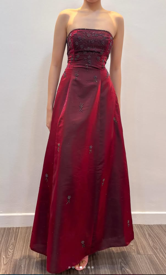 Chic BurgundyLong Prom Dress A-Line Beaded Satin Evening Dress ED10371