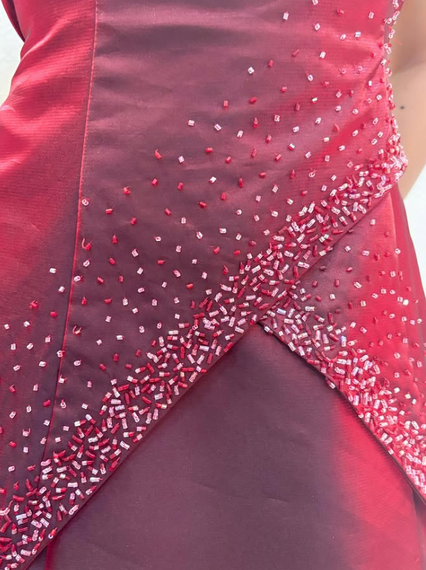 Chic Burgundy Long Prom Dress A-Line Beaded Satin Evening Dress ED10372