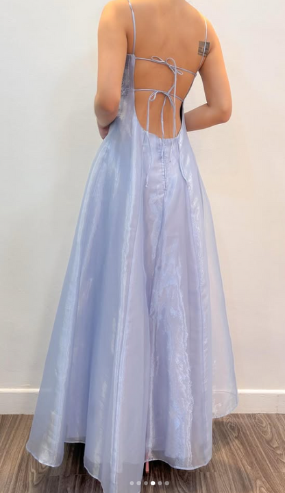 Chic Light Purple Long Prom Dress A-Line Beaded Tulle Evening Dress ED10374
