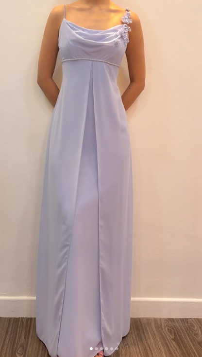 Chic Light Purple Long Prom Dress Sheath Chiffon Evening Dress ED10375