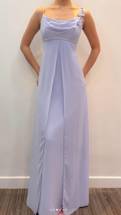 Chic Light Purple Long Prom Dress Sheath Chiffon Evening Dress ED10375