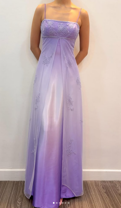 Chic Lilac Long Prom Dress Sheath Chiffon Beaded Evening Dress ED10376
