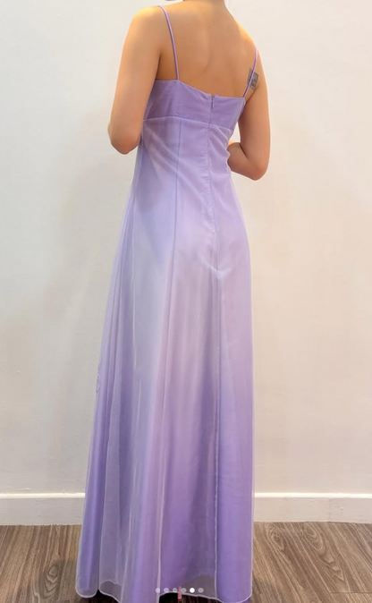 Chic Lilac Long Prom Dress Sheath Chiffon Beaded Evening Dress ED10376