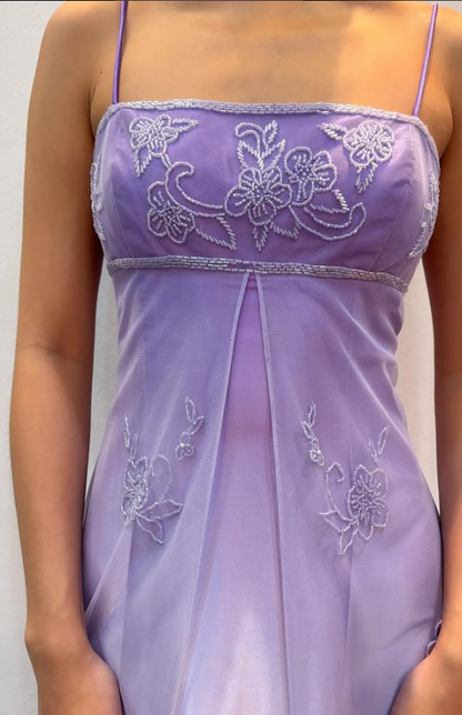 Chic Lilac Long Prom Dress Sheath Chiffon Beaded Evening Dress ED10376