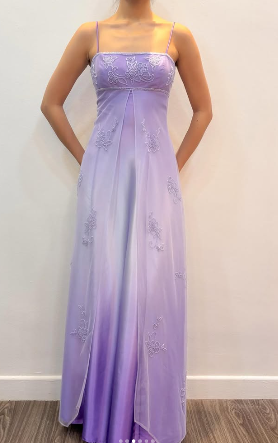 Chic Lilac Long Prom Dress Sheath Chiffon Beaded Evening Dress ED10376